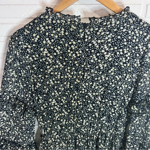Altar’d State Black Floral Tiered Plunge Neck Boho Mini Dress, Size Medium - Picture 4 of 8